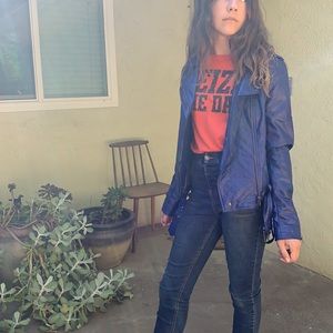 Faux leather jacket- beautiful blue